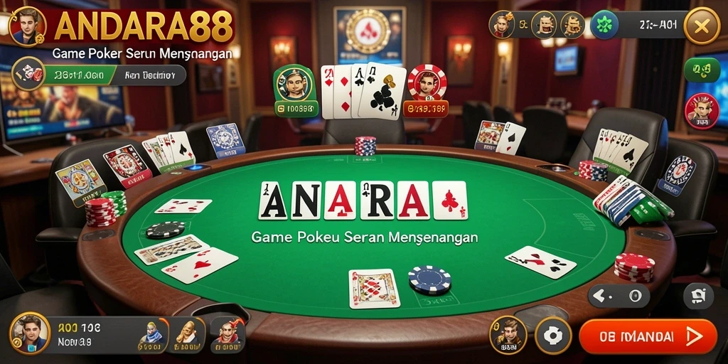Tampilan gameplay Poker seru di ANDARA88 dengan pemain aktif.