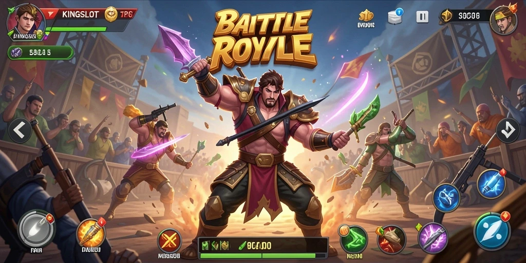 Gameplay intens KINGSLOT dalam aksi Battle Royale.