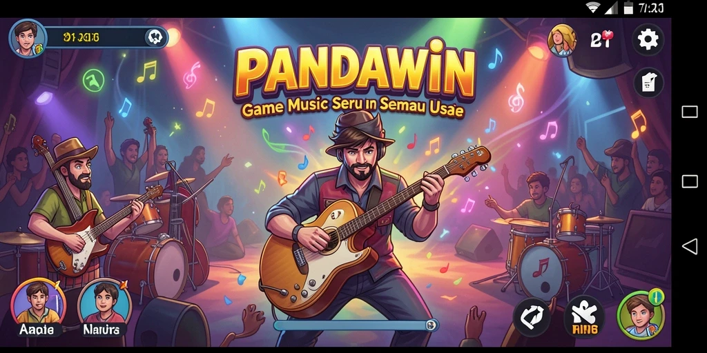Tampilan gameplay seru dari PANDAWIN dengan musik meriah.